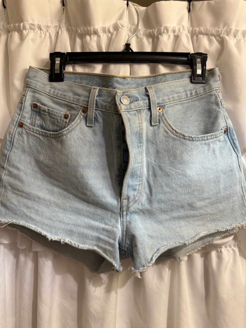 Levi's 501 Light Blue High-Rise Raw Hem Denim Shorts